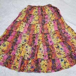 Vintage Palak Pink Yellow Multicolored Patchwork Bohemian Maxi Skirt  Artsy